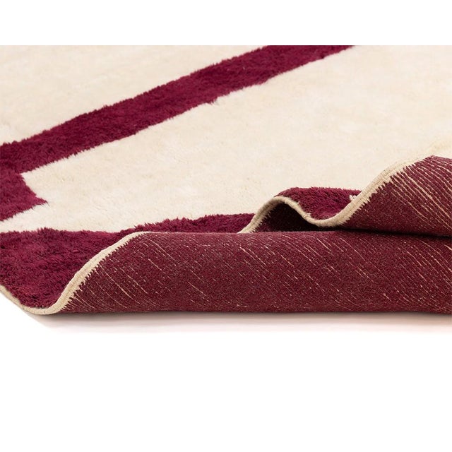 Beige Minimalist Hand-Knotted Wool Rug by Azele Studio For Sale - Image 8 of 9