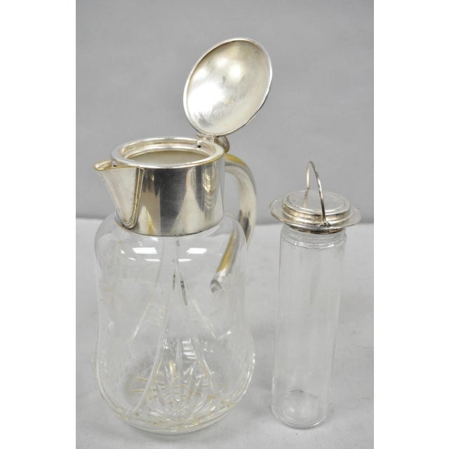 Early 20th Century Antique Victorian German Silver Plated Cut Crystal Glass Lemonade Water Pitcher For Sale - Image 5 of 12