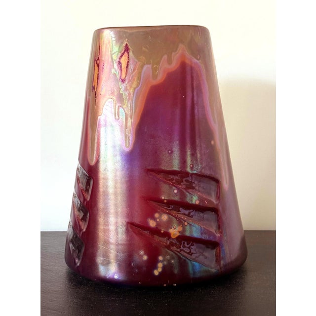 A large ceramic stoneware vase with striking iridescent glaze by the legendary French ceramist Pierre Clement Massier...