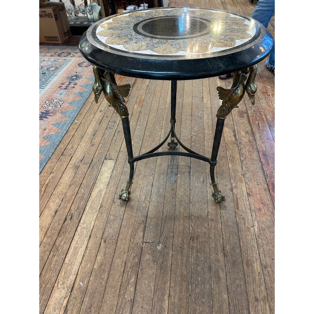 Stone Inlaid Maitland Smith Mixed Marble Side Table With Swans For Sale - Image 7 of 10