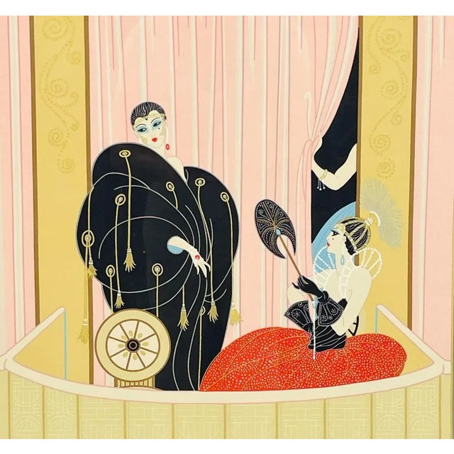 1980s Romain De Tirtoff Erté 1987 Loge De Theatre, Framed Silk Scarf Wall Art, Signed For Sale - Image 5 of 10