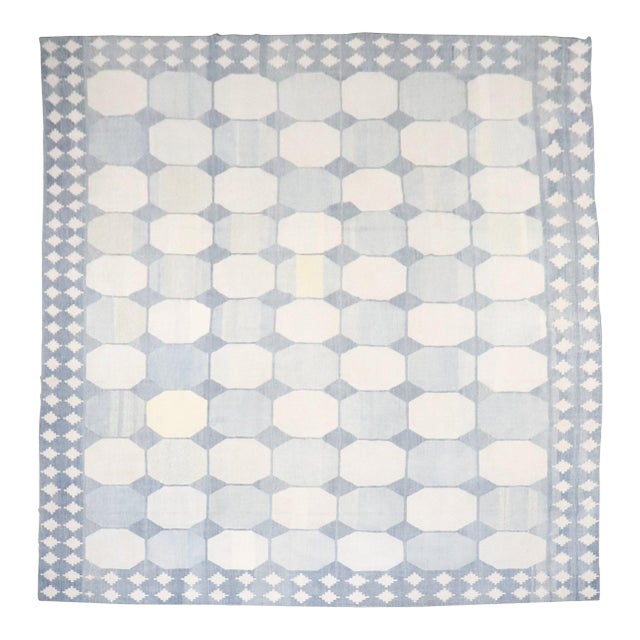 Antique Zabihi Collection Massive White Blue Indian Dhurrie Rug - 13'7" x 18'2" For Sale