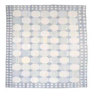 Antique Zabihi Collection Massive White Blue Indian Dhurrie Rug