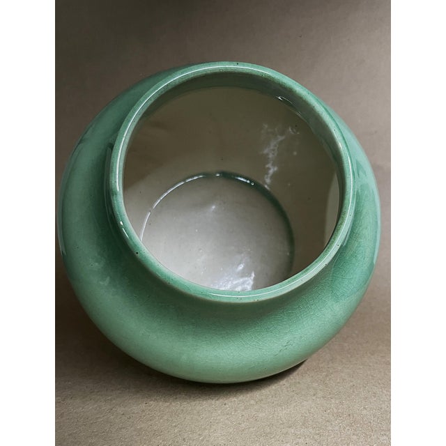 Art Nouveau 7" Tall Vase With Crackle Green Glaze Made in 1926 For Sale - Image 3 of 4