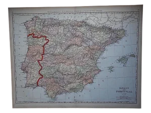 Antique Map of Spain & Portugal-27.5"x21.25"