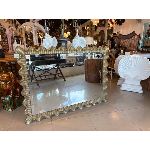 Vintage 1960s large Italian scalloped scallop ruffle gold and silver gilt wall mirror. Original gilt with lovely patina....