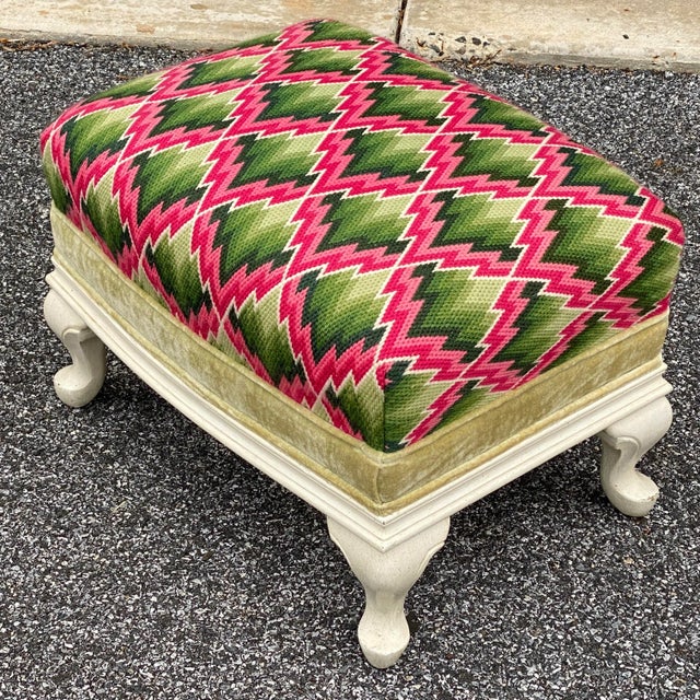 Early 20th Century Vintage Custom Pink & Green Chevron Footstool or Ottoman For Sale - Image 5 of 13