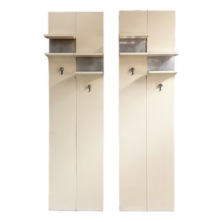 Italian Modern Wall-Mounted Coat Racks in White Wood and Metal, 1970s, Set of 2 For Sale