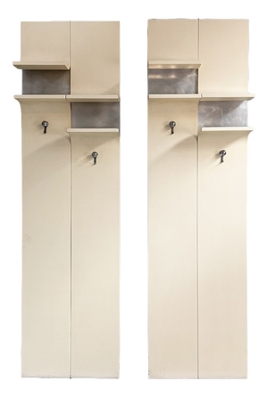 Italian Modern Wall-Mounted Coat Racks in White Wood and Metal, 1970s, Set of 2