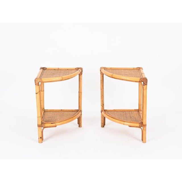 French Riviera Nightstands or Side Tables in Bamboo Rattan, Italy, 1970s, Set of 2 For Sale - Image 4 of 15