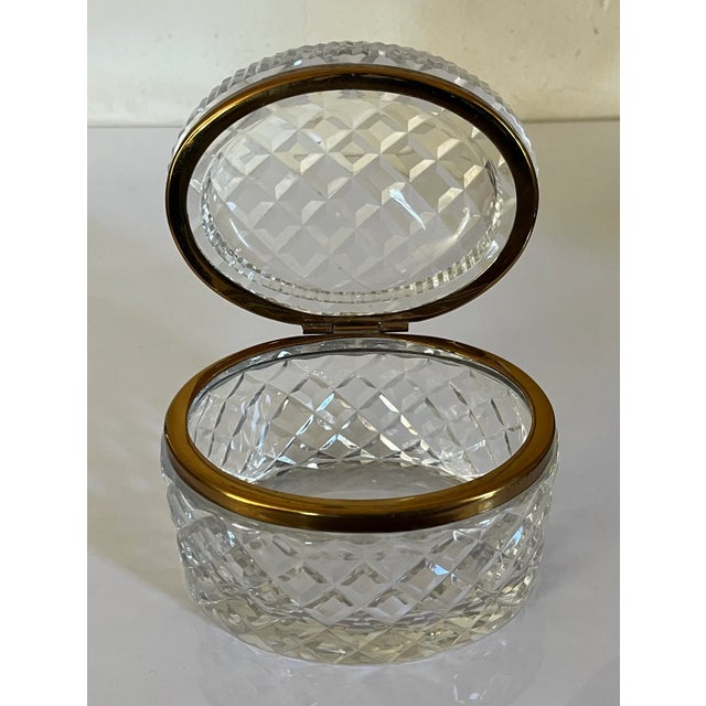 Glass French Diamond Cut Crystal Oval Hinged Glass Box For Sale - Image 7 of 17