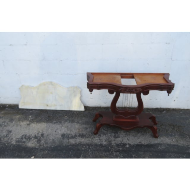Mid 20th Century Victorian Style Marble Top Harp Design Console Entry Table 6242 For Sale - Image 5 of 17