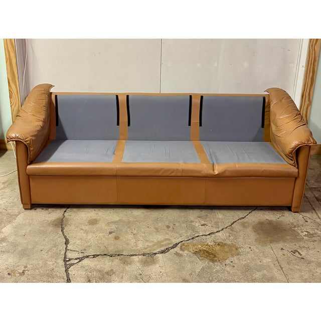 Brown Low Profile Sofa in Cognac Brown Leather in the Manner of Niels Eilersen, 1980's For Sale - Image 8 of 11