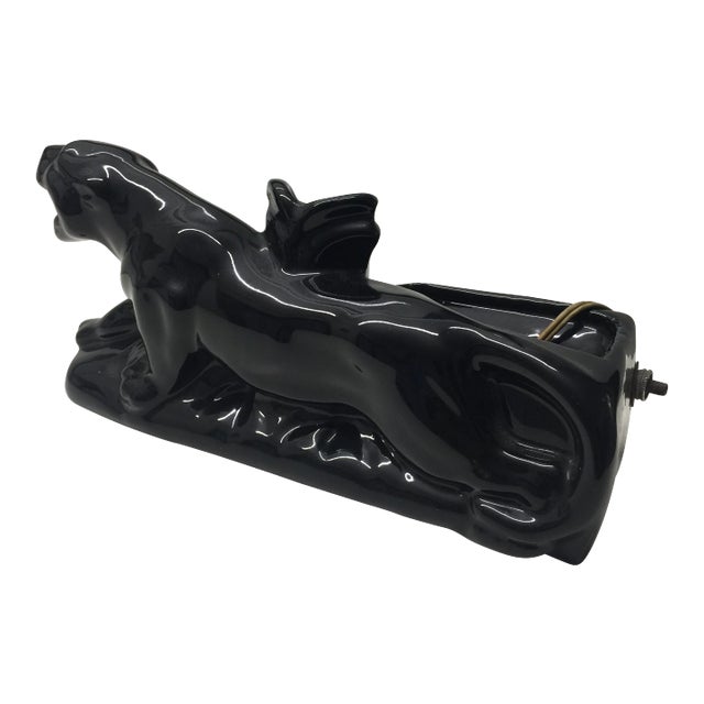 Art Deco Italian Ceramic Black Panther Table Lamp, 1920s For Sale