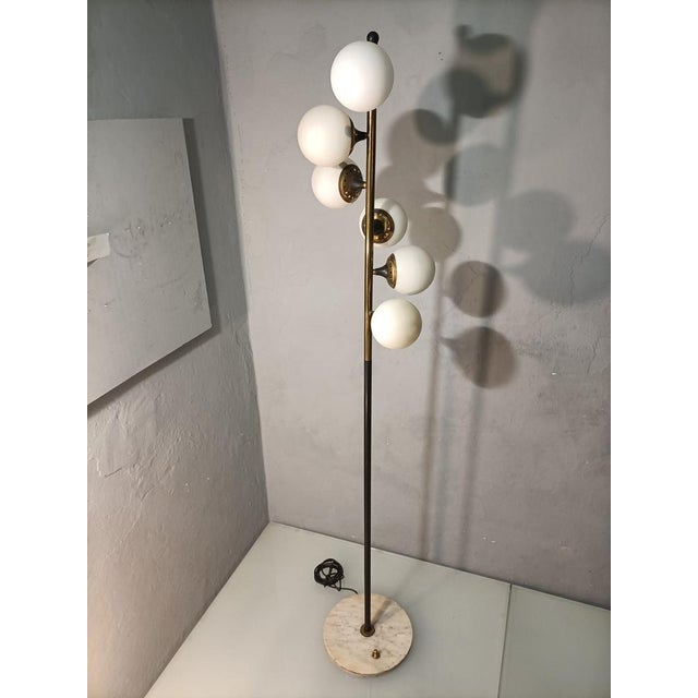 Iron, Brass & Marble Floor Lamp by Alberello Galassia for Stilnovo, 1950s For Sale - Image 6 of 15