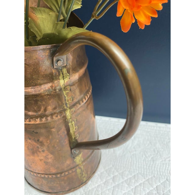 Early 20th C Primitive Rustic Hand-Hammered, Forged Copper Pitcher For Sale - Image 9 of 17