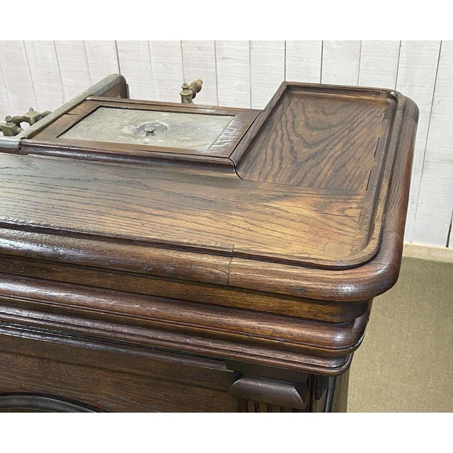 Brown Oak Bar Counter with Original Zinc and Tin Cladding For Sale - Image 8 of 18