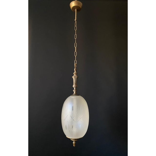 Metal Vintage Glass Pendant Light, 1960s For Sale - Image 7 of 12