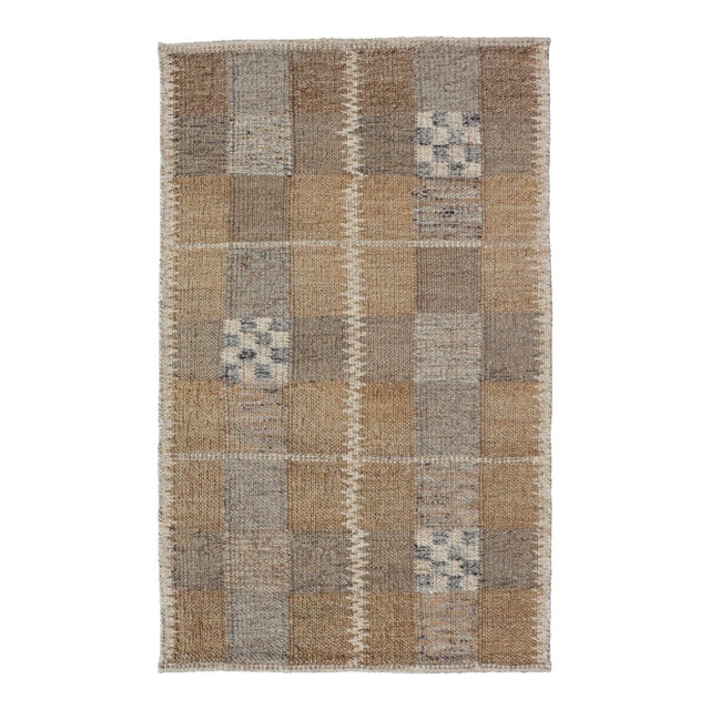 Modern Scandinavian/Swedish Box Design Rug With Earthy Color Tone's With Gray 2'11 X 4'9 For Sale