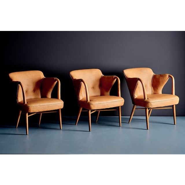 Lounge Chairs Upholstered in Cognac Leather, Germany, 1950s, Set of 3 For Sale - Image 3 of 15