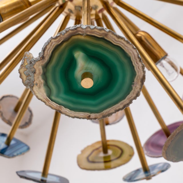 Blue Sputnik Italian Ceiling Lamp with Agate Stone Sections and Brass, 2000 For Sale - Image 8 of 10