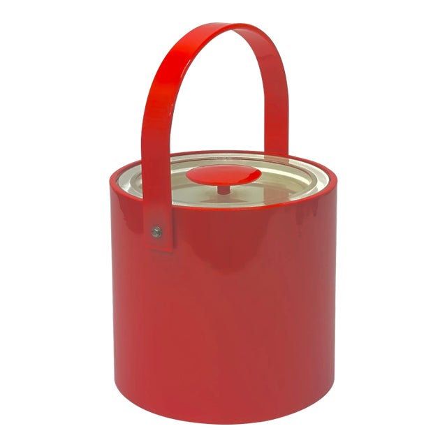Engine Red Faux Patent Leather Ice Bucket Attributed to Georges Briard For Sale