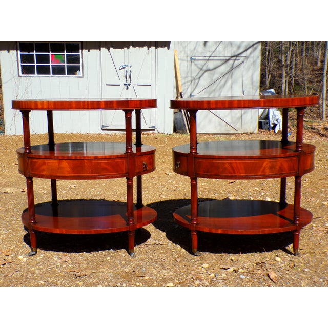Vintage Pair Weiman Heirloom Mahogany Leather Top Oval Lamp Tables For Sale In Boston - Image 6 of 18