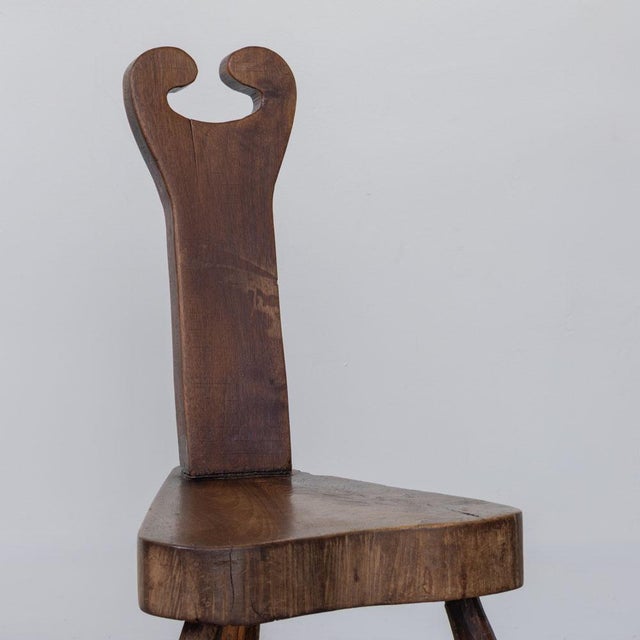 Wood 1950s French Brutalist Carved Wood Tripod Chair For Sale - Image 7 of 11