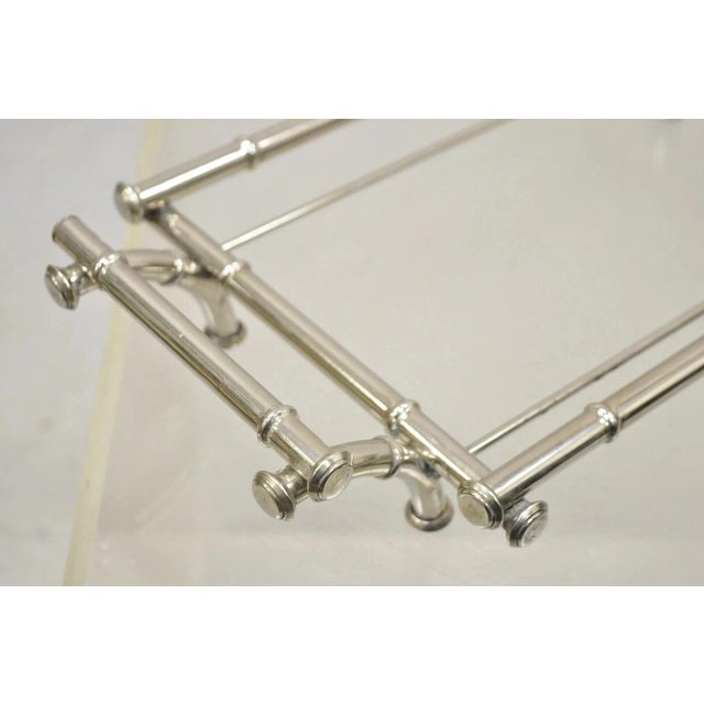 Vintaga Italian Hollywood Regency Faux Bamboo Silver Plated Serving Platter Stand For Sale - Image 4 of 10