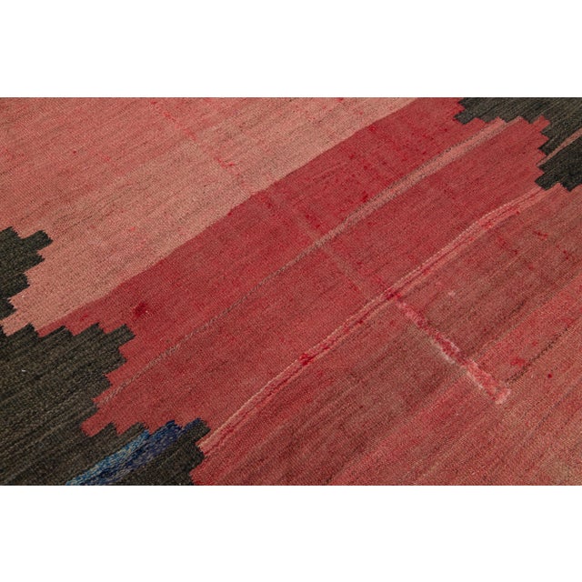 Vintage Kilim Handmade Flatweave Red Geometric Wool Runner For Sale - Image 9 of 10