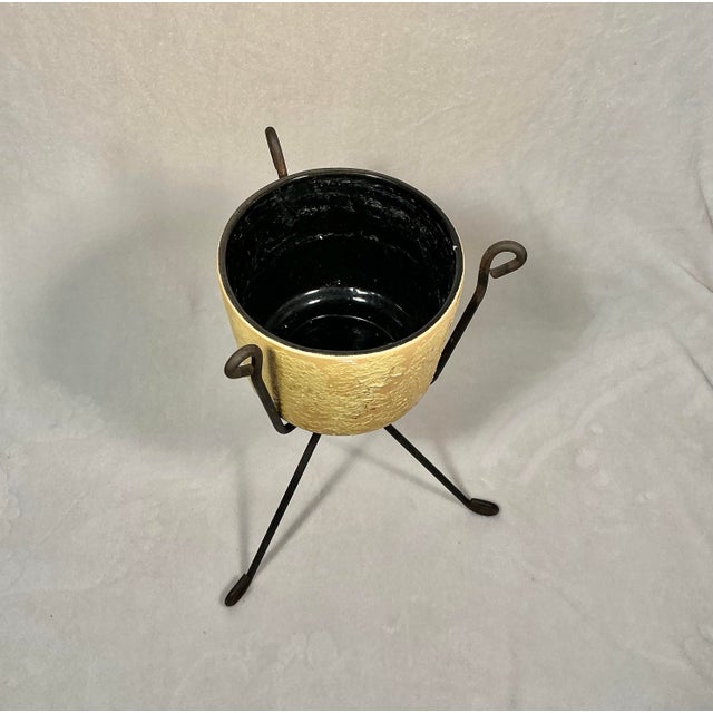 Mid-Century Modern Vintage Mid-Century Modern Atomic Age Plant Stand With Ceramic Pottery, Circa 50s For Sale - Image 3 of 12