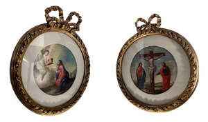 Italian Artist, Sacred Scene, 18th Century, Round Oil on Canvas Paintings, Set of 2