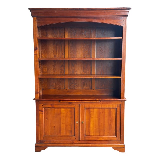 20th Century Cherry Wood Bookcase with Sliding Writing Surface, 1920s For Sale
