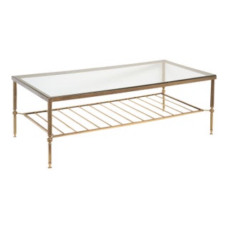 French Modern Cocktail or Coffee Low Table of Brass and Glass For Sale