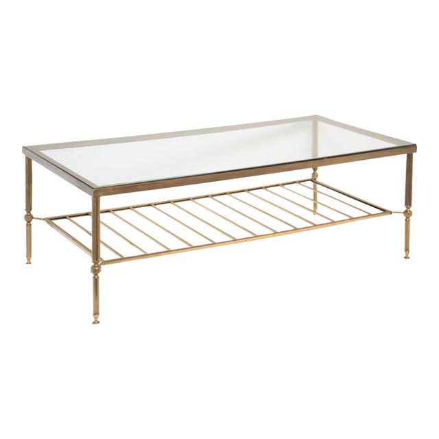 French Modern Cocktail or Coffee Low Table of Brass and Glass For Sale
