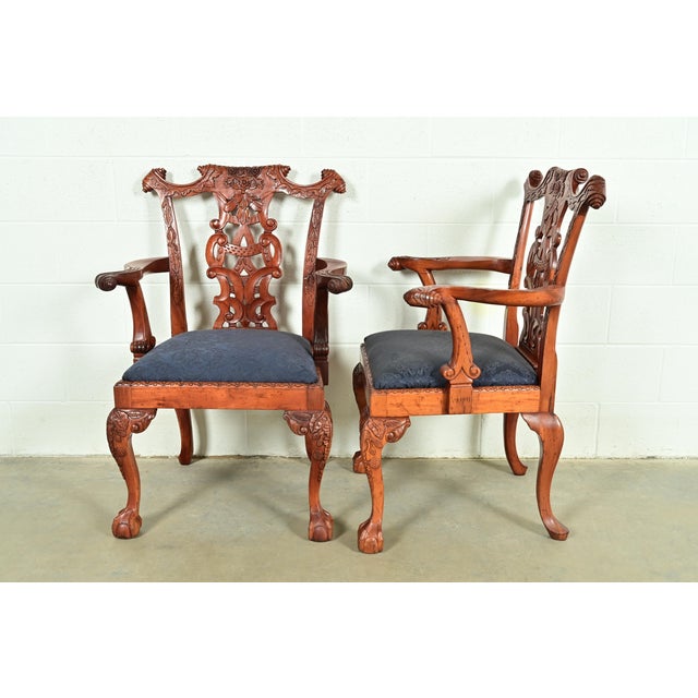 Baker Furniture Style Chippendale Carved Mahogany Armchairs, Pair For Sale - Image 11 of 14