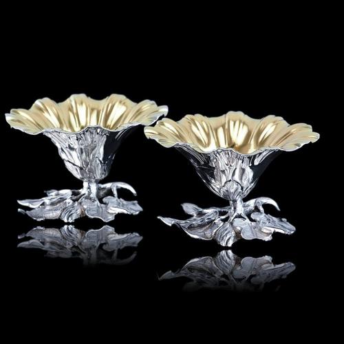 Antique Silver Salt Cellars with Naturalistic Flower Decor by William Bateman, 1832, Set of 2 For Sale - Image 13 of 18