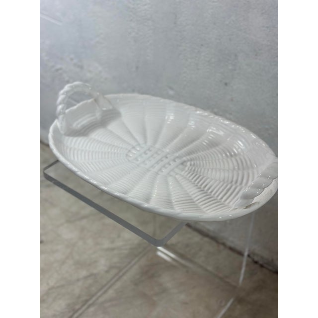 Coastal Large Vintage Basket Weave Ceramic Platter For Sale - Image 3 of 7