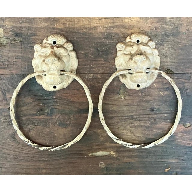 Victorian Vintage Lion Head Wall Mounted Towel Holders For Sale - Image 3 of 12
