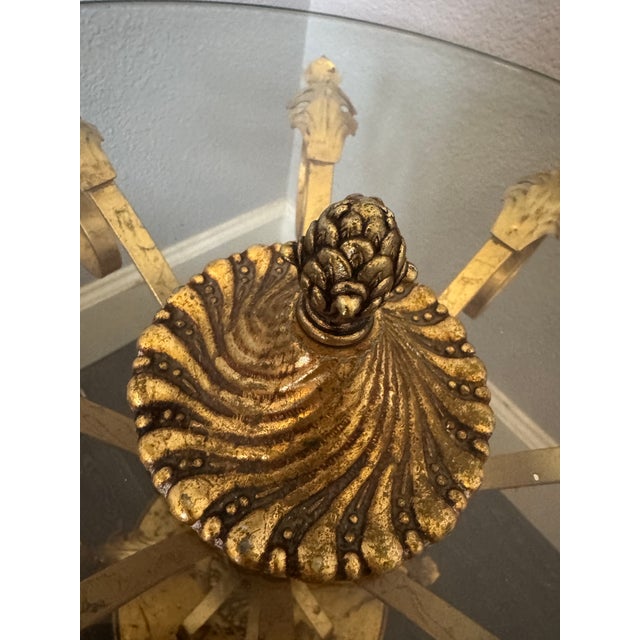 Vintage Hollywood Regency Gilt Metal Flower Leaf and Glass Side Table For Sale - Image 9 of 12