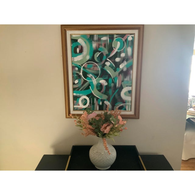 Green Modern Abstract Expressionist Painting, Framed For Sale - Image 8 of 10