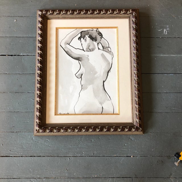 1970s Original Vintage Female Nude Watercolor Painting Vintage Frame Signed 1970’s For Sale - Image 5 of 5