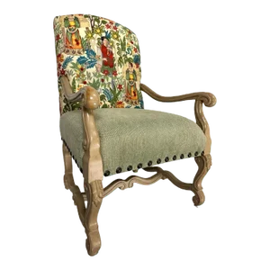 Vintage Hacienda Chair With New Frida’s Garden Fabric Upholstery in Springtime Colors