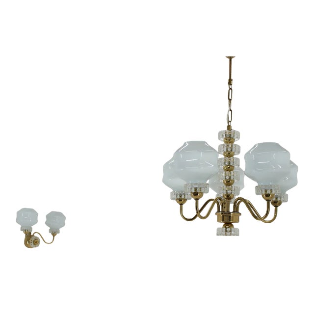 Chandelier & Wall Lamp from Kamenický Šenov, 1970s, Set of 2 For Sale