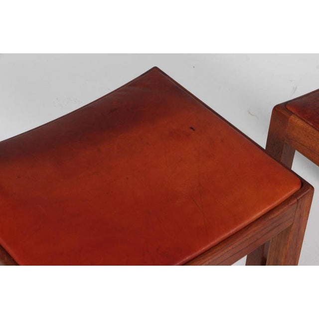 Brown Danish Cabinetmaker Stools in Mahogany and Patinated Niger Leather, 1940, Set of 2 For Sale - Image 8 of 9