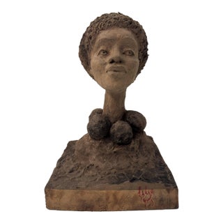 Vintage Woman Bust on Wood Mount For Sale