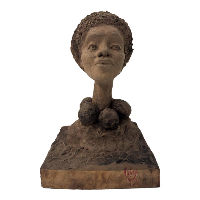 Vintage Woman Bust on Wood Mount For Sale