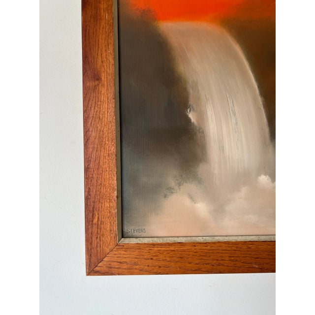 Brown 70's Vintage Stevens Waterfall Landscape Oil Painting, Framed/ Sold For Sale - Image 8 of 13