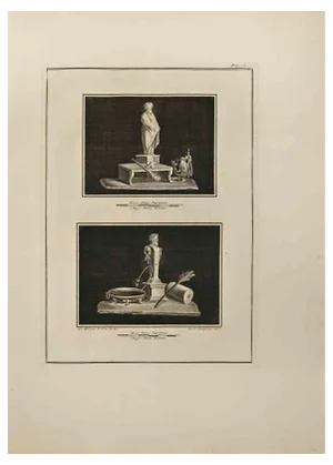 Ferdinando Campana, Pompeian Objects with Deity, Etching, 18th Century