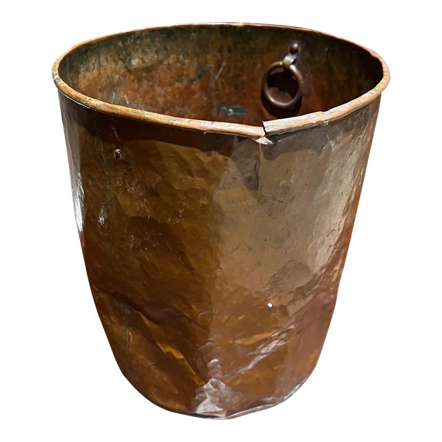 Antique Patinated Copper Pot Distressed Bucket For Sale